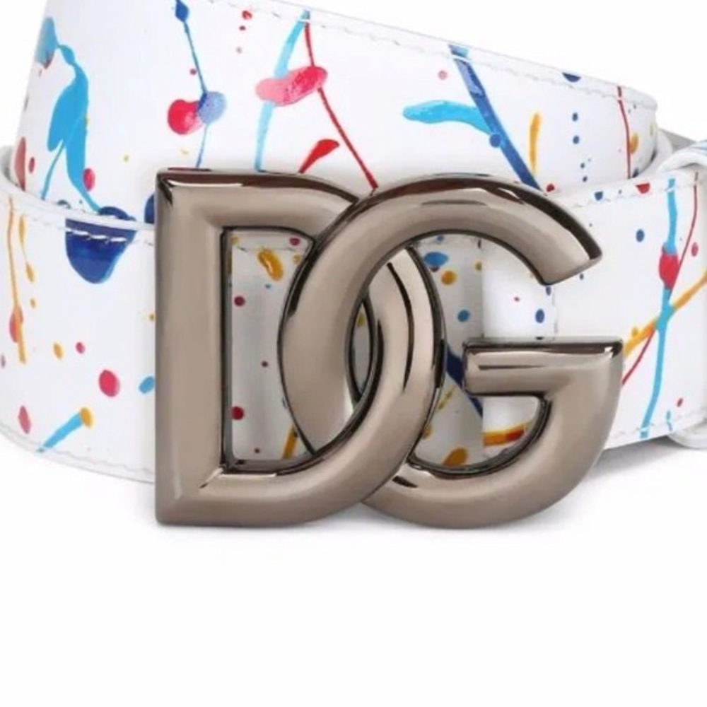 Dolce & Gabanna white leather belt with paint splash